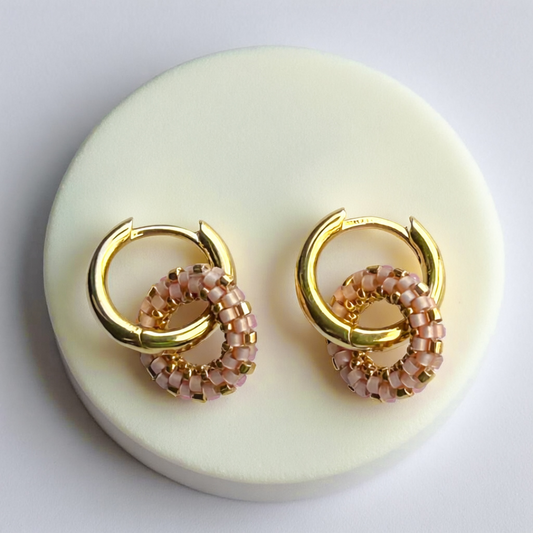 Beaded Rose Round Earrings