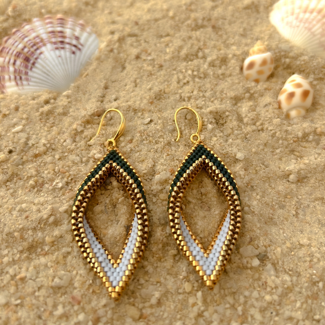 Beaded Emerald Twist Earrings