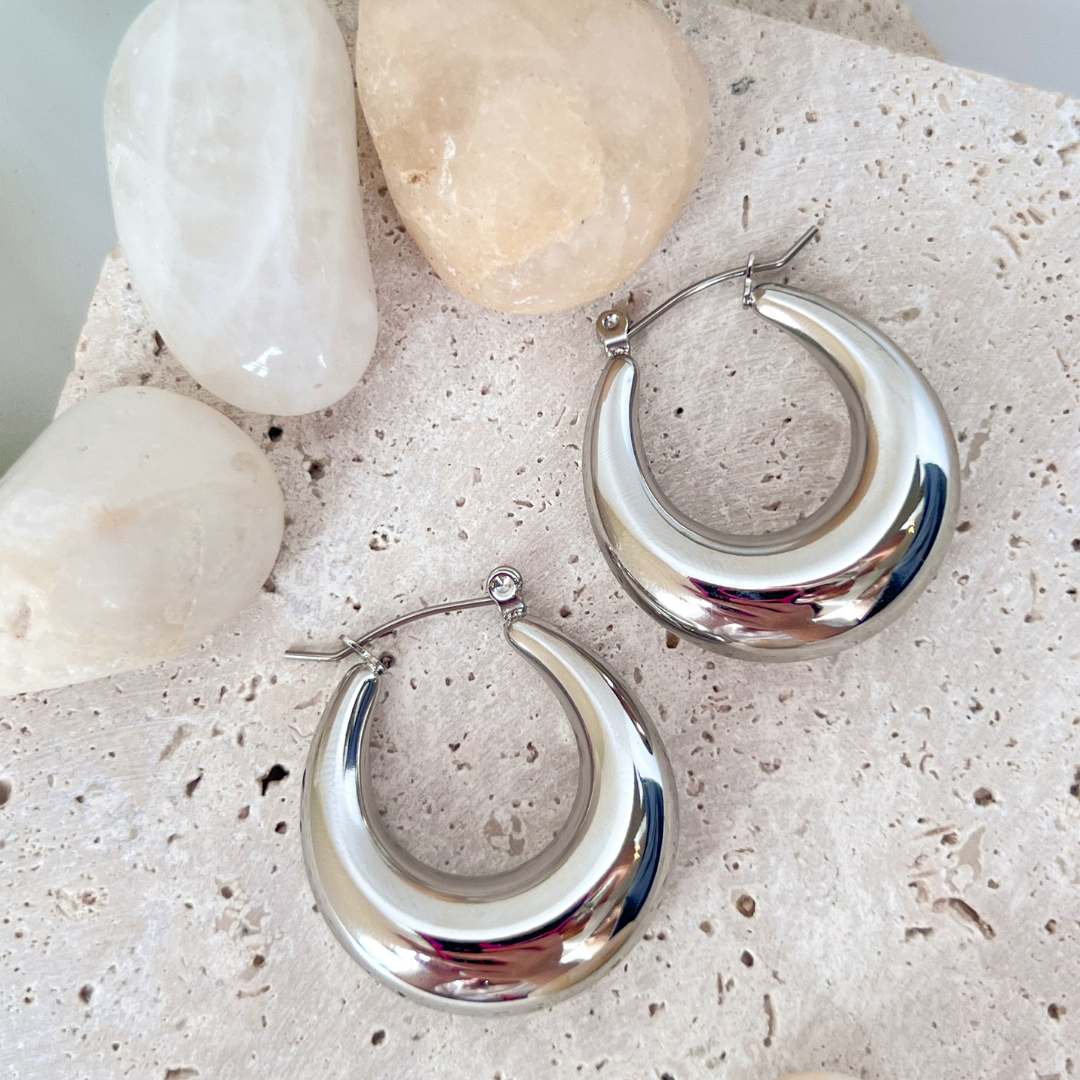 Silver Curved Hoop Earrings