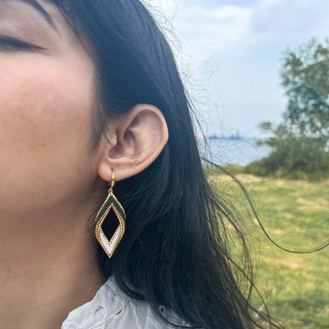 Beaded Emerald Twist Earrings