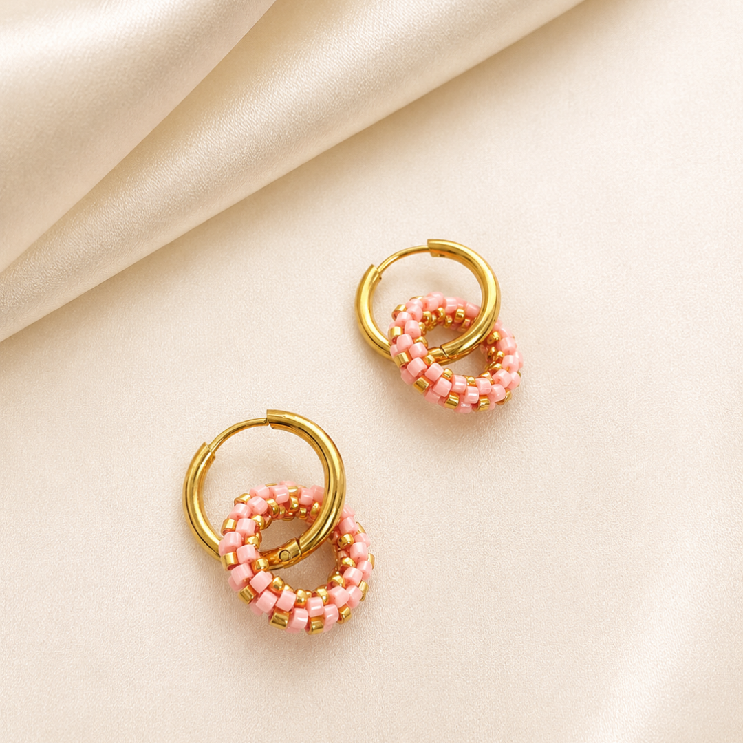 Beaded Rose Round Earrings