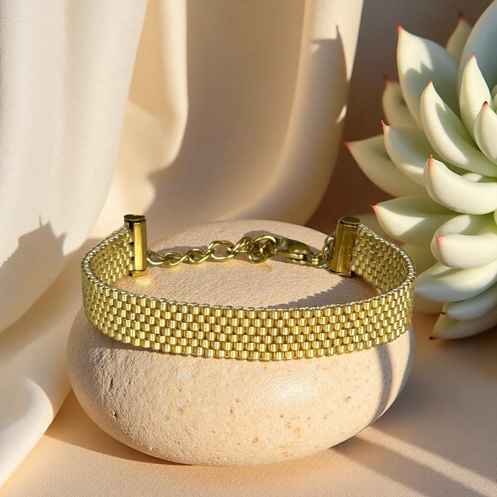 Beaded Bracelet Gold Flat