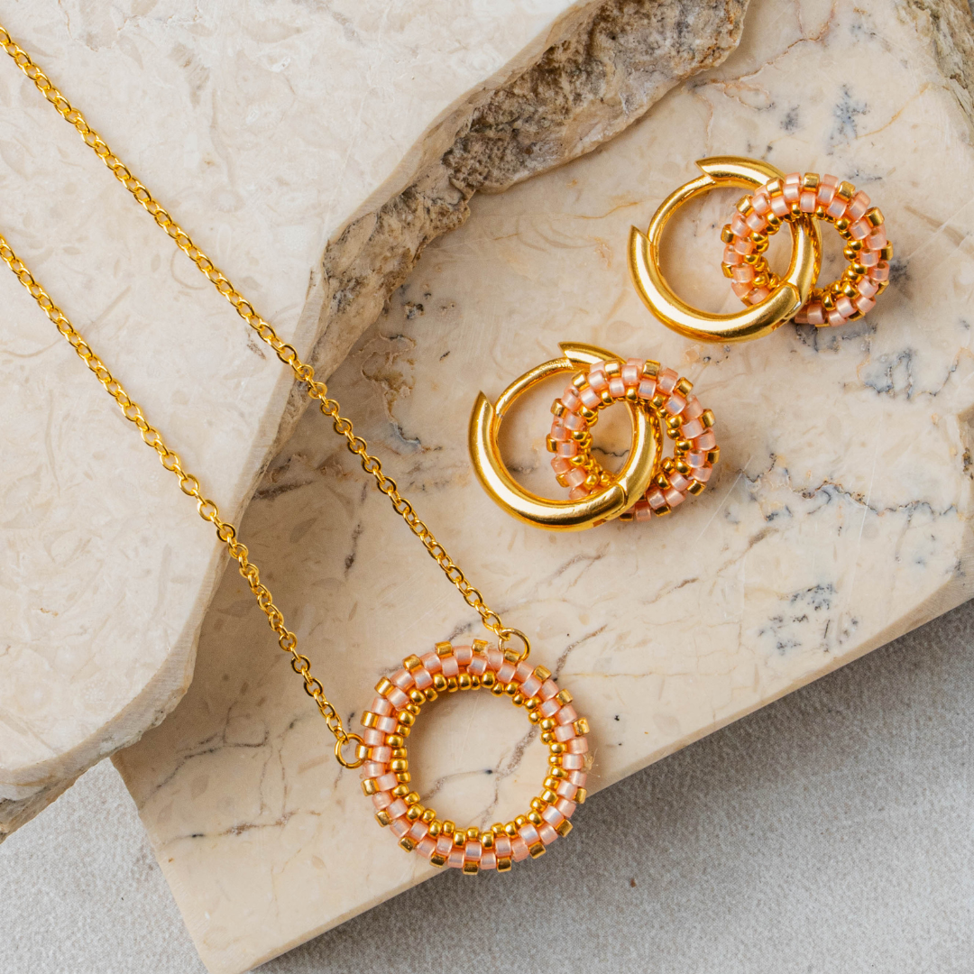 Beaded Rose Single Hoop Necklace