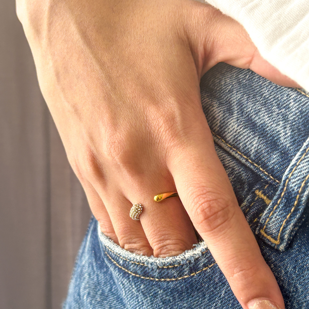 Gold Water Drop Crystal Ring