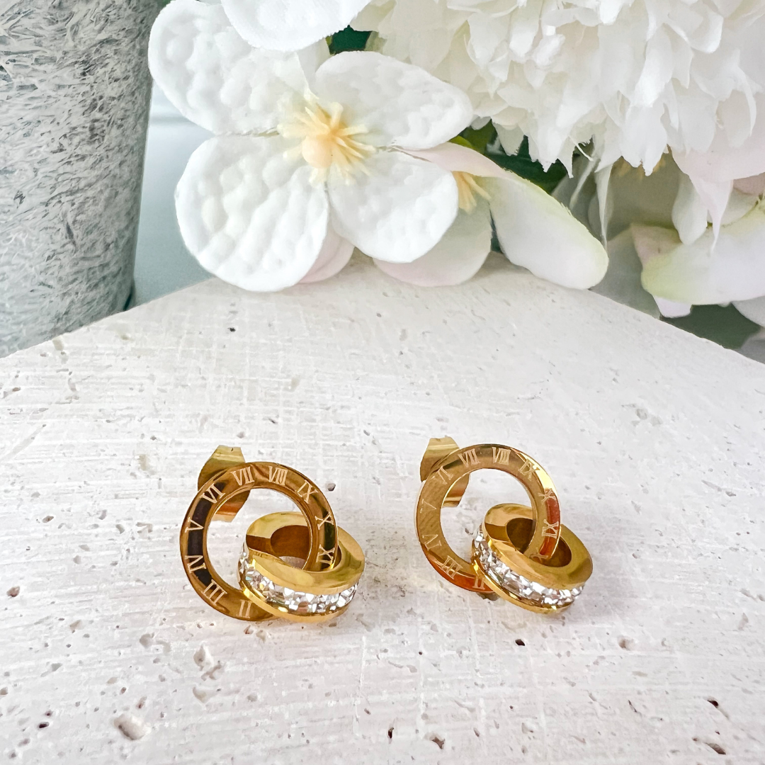 Gold Double Ring Earrings