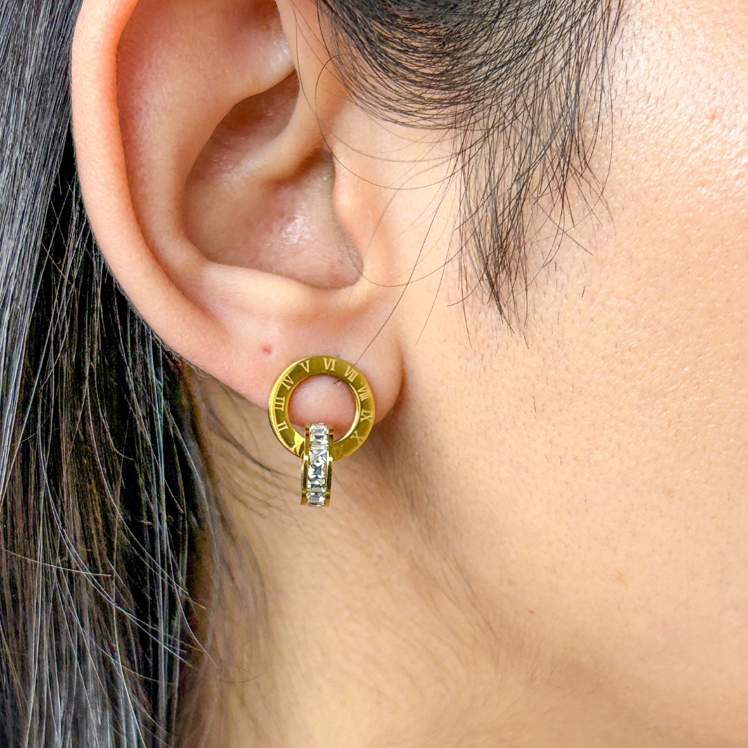 Gold Double Ring Earrings