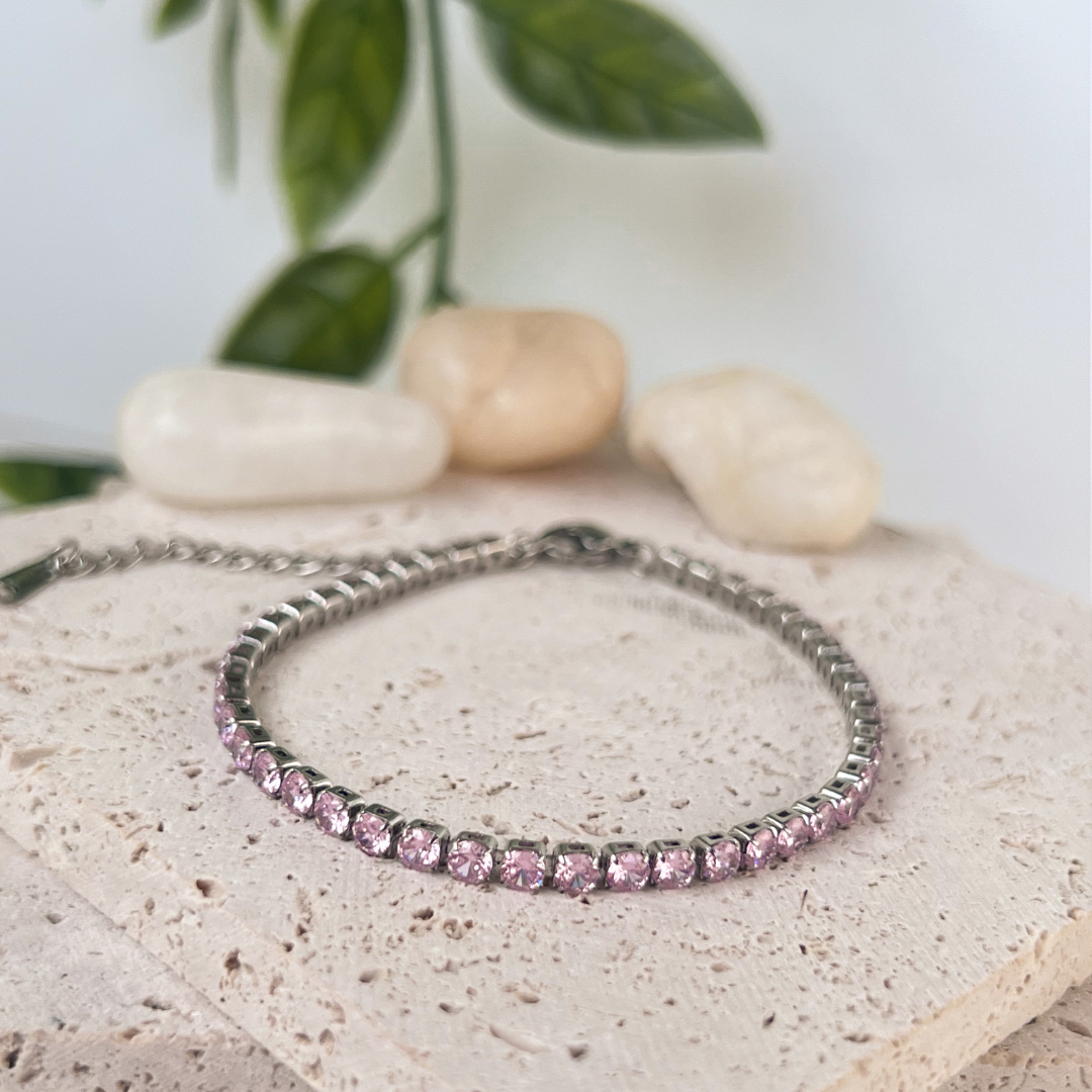 Pink Tennis Bracelet (Silver)