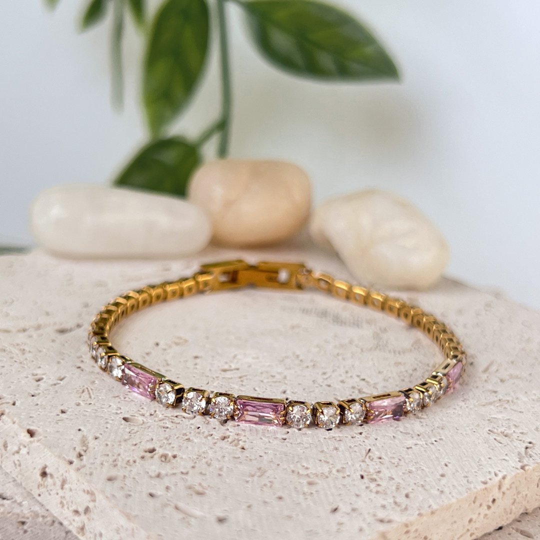 Pink Tennis Bracelet (Gold)