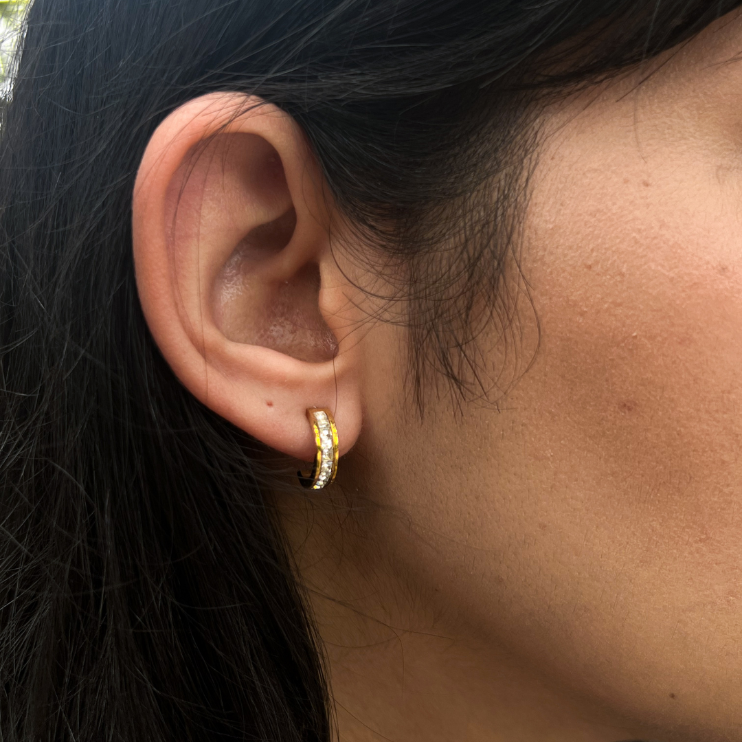 Gold Crystal Mini Hoop Earrings