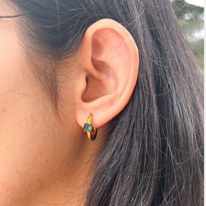Gold Green Mini Crystal Hoops