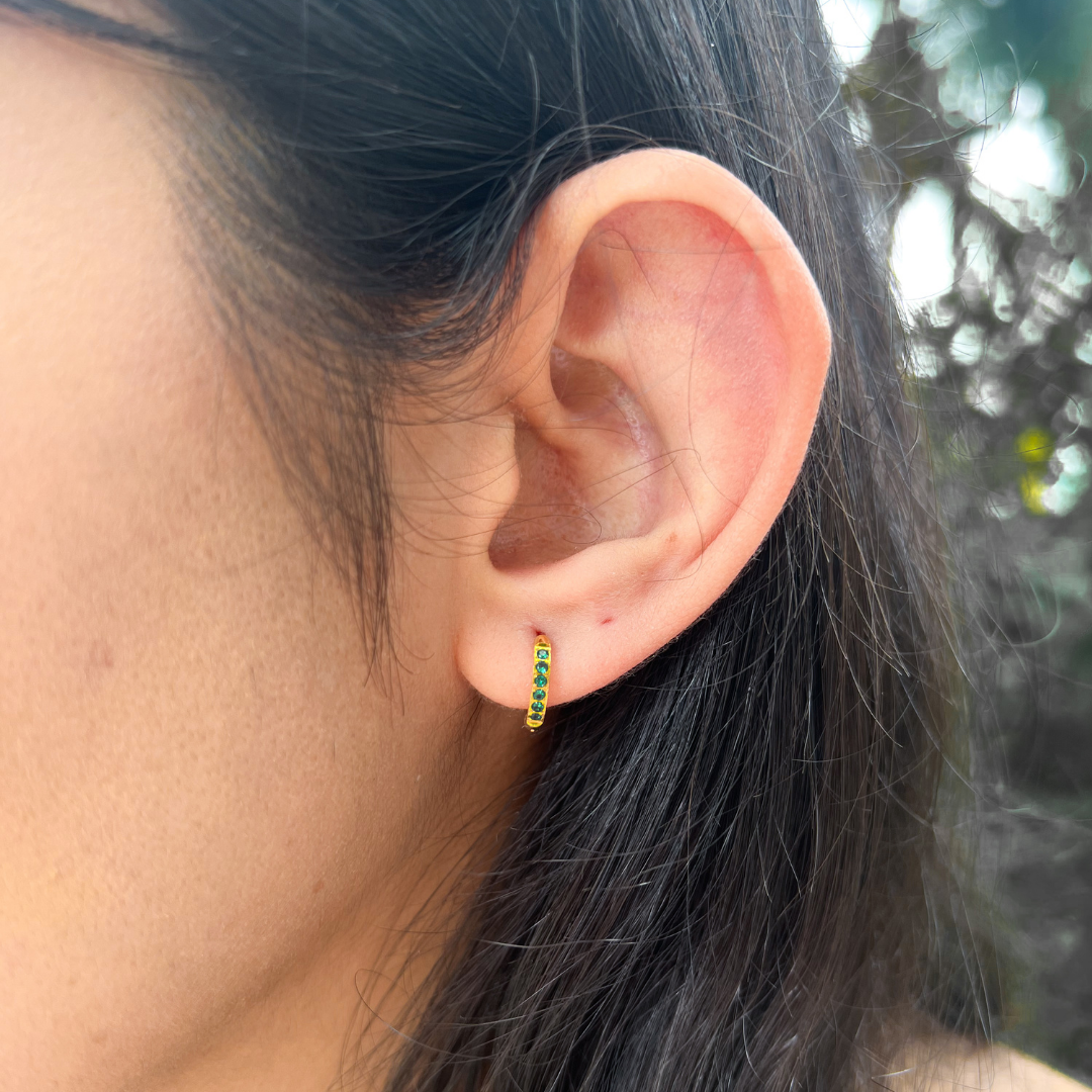 Gold Green Mini Hoop Earrings