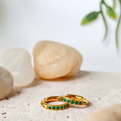 Gold Green Mini Hoop Earrings