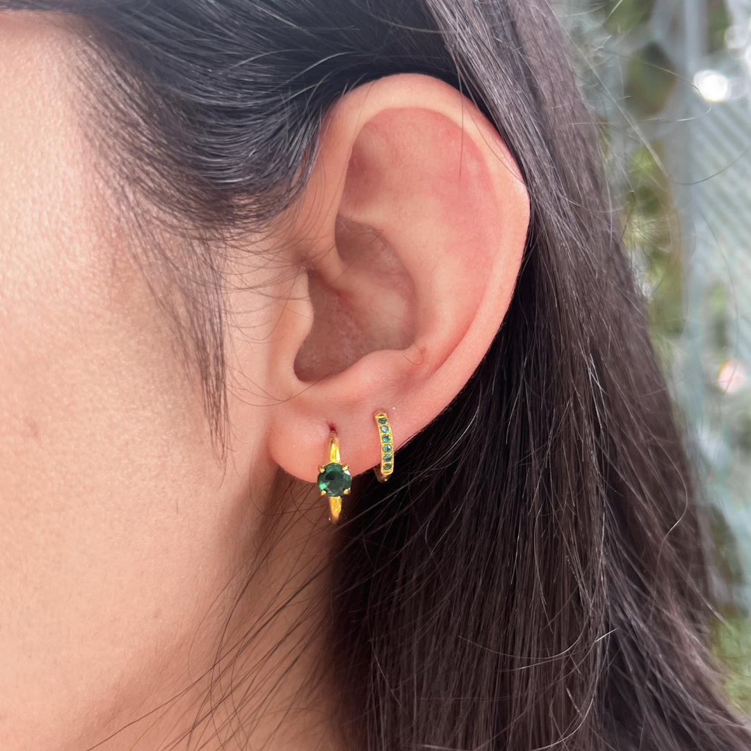 Gold Green Mini Hoop Earrings