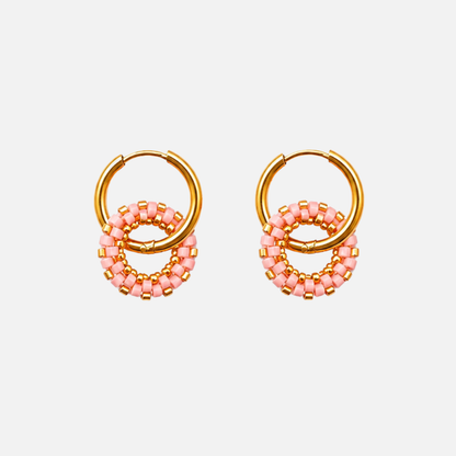 Beaded Rose Round Earrings