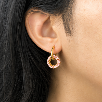Beaded Rose Round Earrings