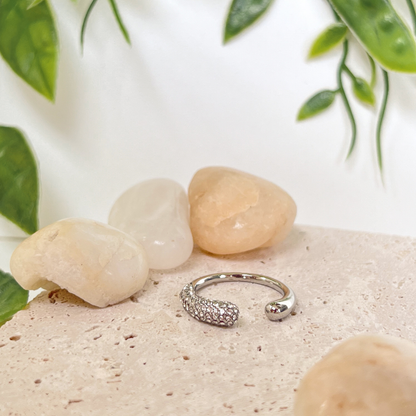 Silver Water Drop Crystal Ring