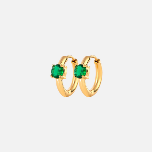 Gold Green Mini Crystal Hoops