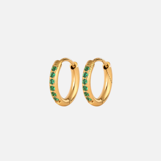 Gold Green Mini Hoop Earrings