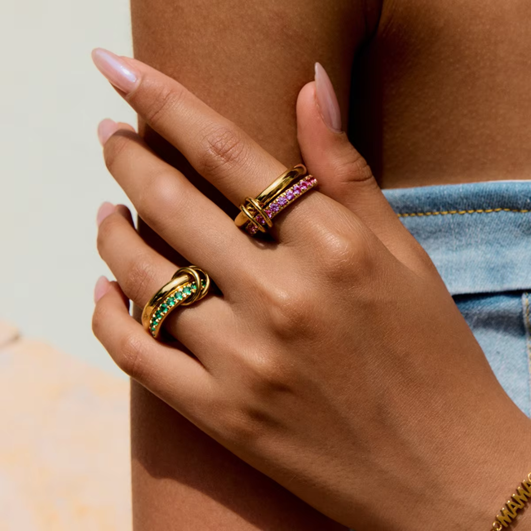 Green Crystal Chain Link Ring