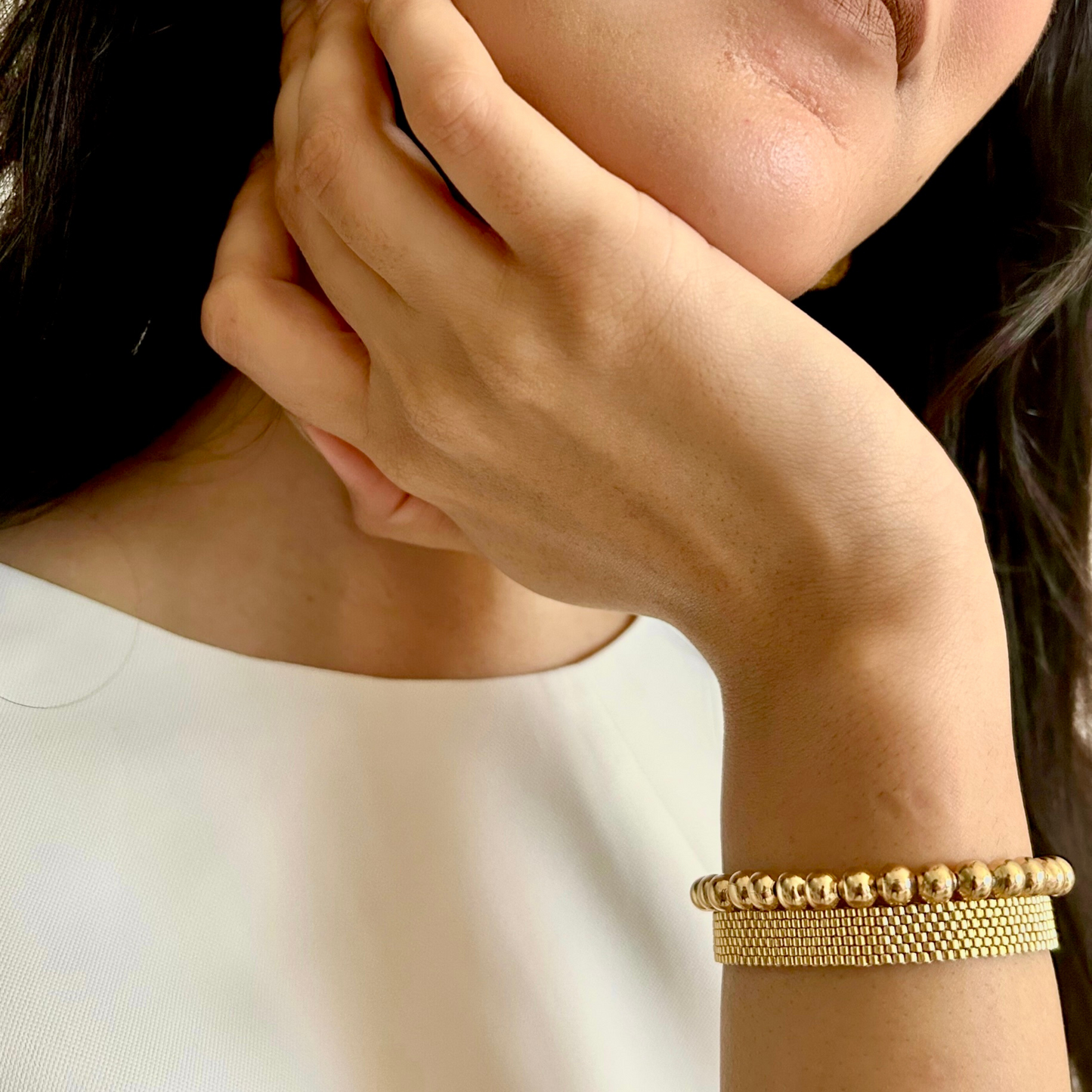 Beaded Bracelet Gold Flat