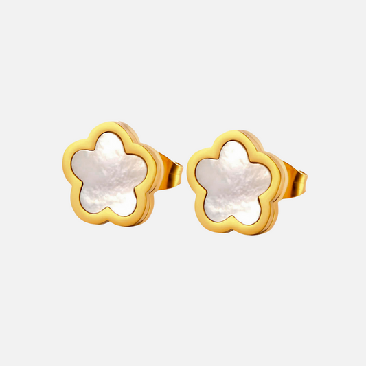White Flower Stud Earrings