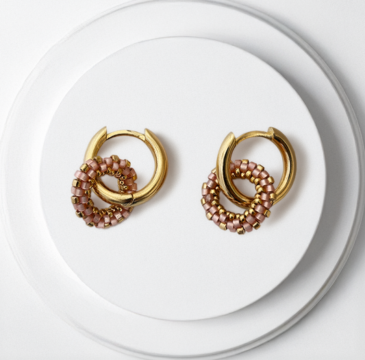 Beaded Rose Round Earrings