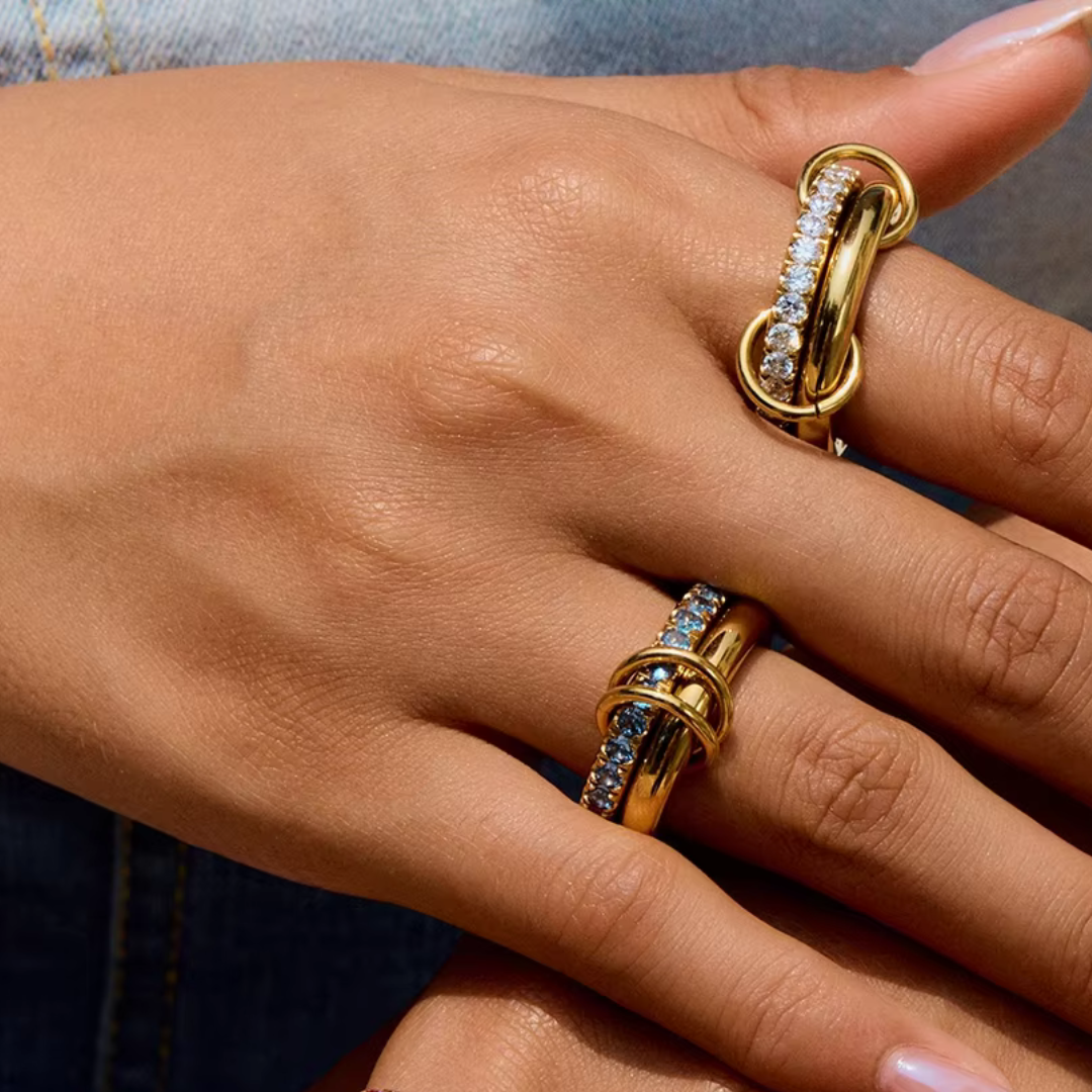 Blue Crystal Chain Link Ring