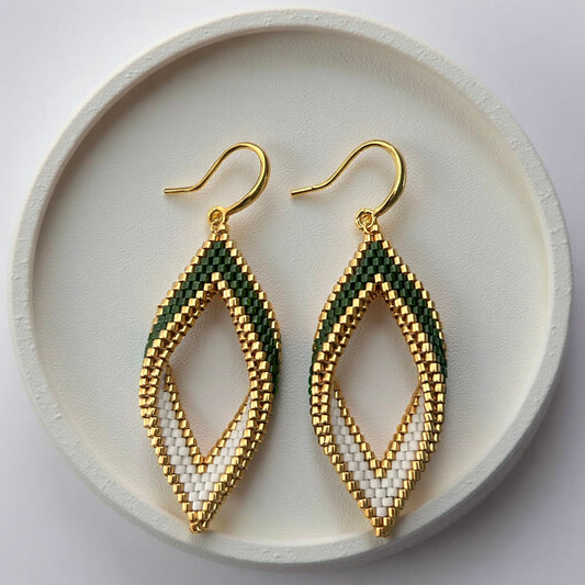 Beaded Emerald Twist Earrings